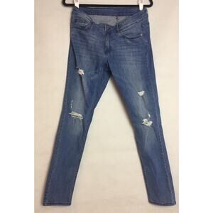 H&M Red Concept Women’s Skinny Stretch Jeans Size 30 Distressed Medium Wash